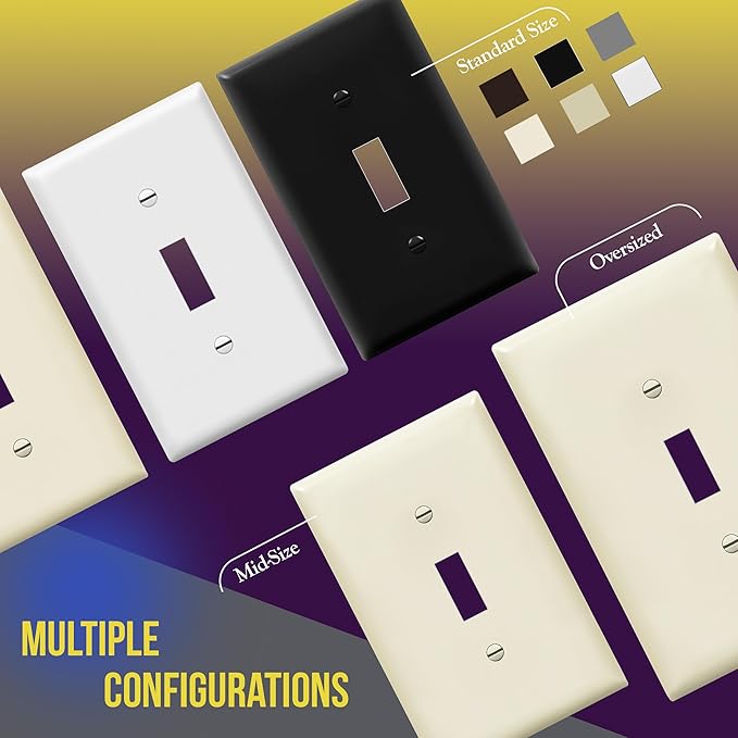 ENERLITES Toggle Light Switch Wall Plate, Standard Size 1-Gang 4.50" x 2.76", Unbreakable Polycarbonate Thermoplastic, UL Listed, 8811-LA-10PCS, Light Almond, 10 pack