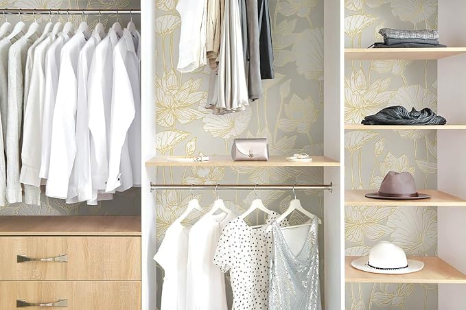 NextWall Lotus Floral Peel and Stick Wallpaper (Metallic Gold & Gray)