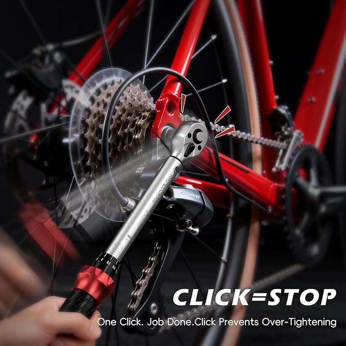 15pcs 1/4" Bike Click Torque Wrench Set, 3-25 N.m/2.21-18.43 Ft.lb | ±3% Bicycle Torque Wrench Kit with Hex & Torx Bits, 8/10 mm Brake Cable Wrench, for MTB, Road Bike & E-Bike Maintenance