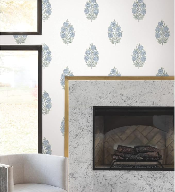 RoomMates Tamara Day RMK12517RL Blue Dutch Floral Peel and Stick Wallpaper