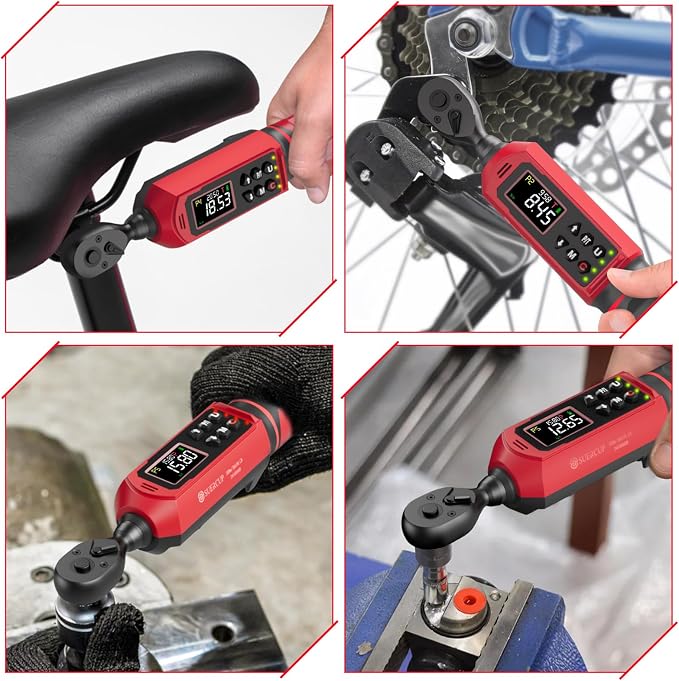 1/4" Digital Torque Wrench, 0.33-22.1Ft.Lb/0.45-30N.m, for Bicycle | ±1% Accuracy Electronic Torque Wrench with Vibration/Buzzer/LED Flash, 9 Presets & 5 Units, for Carbon Bike & Moto Assembly