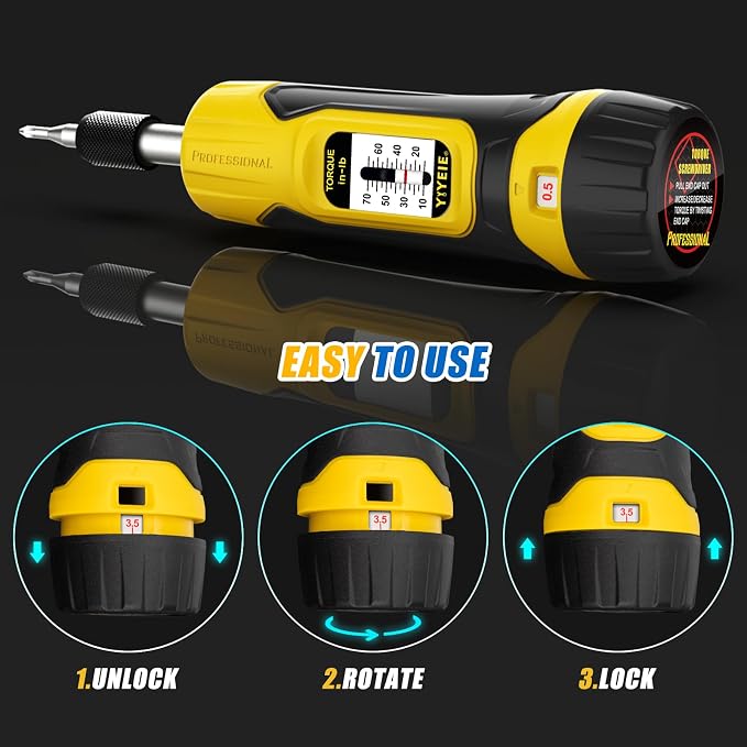 90Pcs Master Torque Screwdriver Set, 10-70 IN.LB, Inch Pound Torque Screw Driver with S2 Bits, Includes Flat, Hex, Torx, and Phillips Bits, T-BAR Ratchet Wrench, All in One Torque Tool Kit