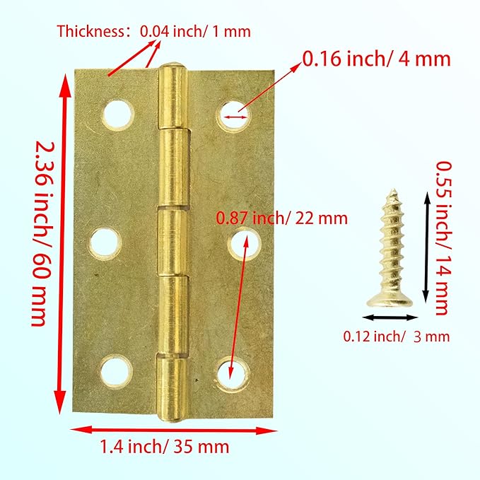 10 Pcs 2.5 Inch Gold Door Hinge Cabinet Hinge, Reliable Gold Ball Bearing Butt Hinges for Windows, Cabinets, and Outdoor Use, Includes Mounting Screws