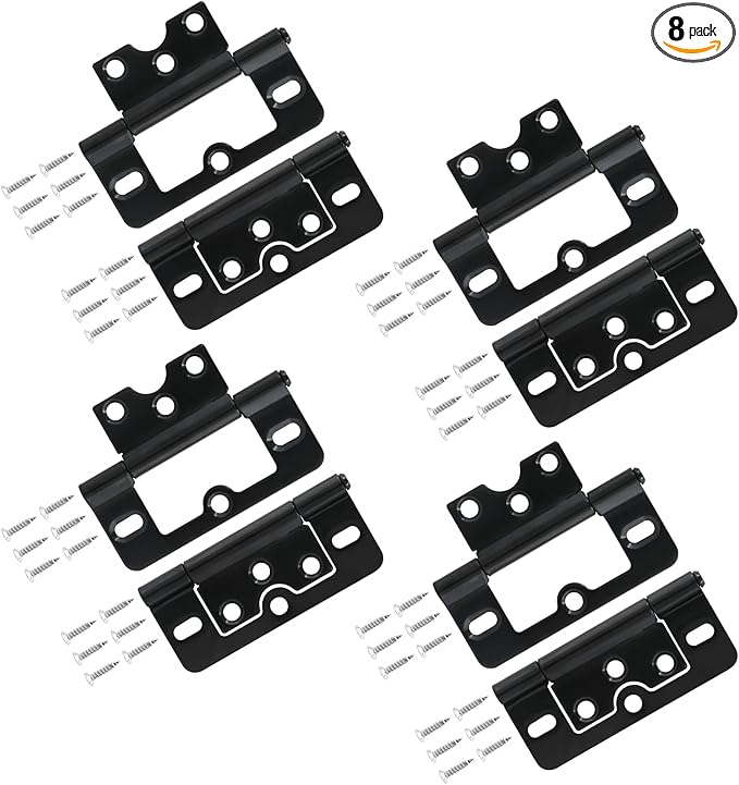 8PCS Non-Mortise Hinges 3 inch Black Door Hinges with Mounting Screws, Chest Hinges Heavy Duty Bifold Door Hinges Iron Cabinet Hinges, Precision Butt Hinge for Furniture Windows Cupboard