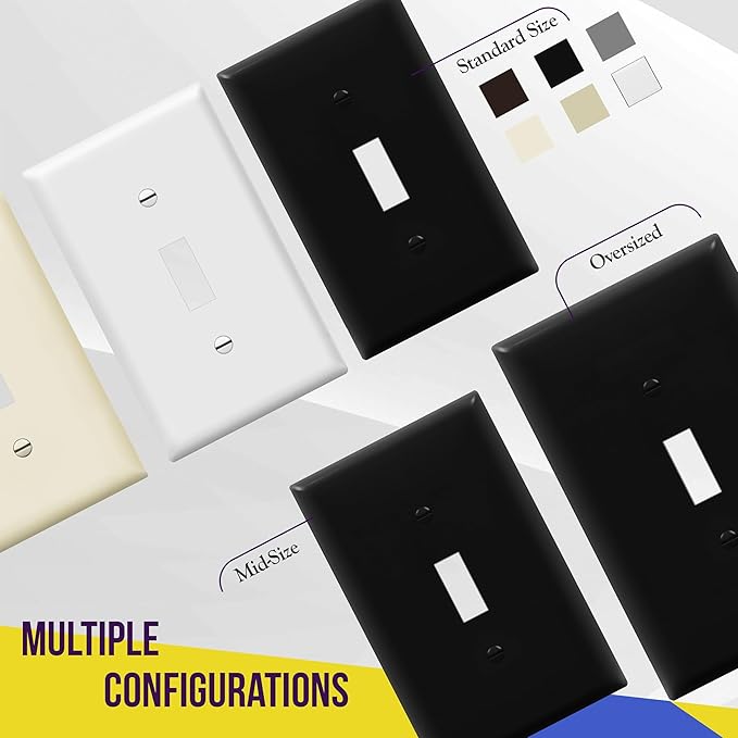ENERLITES Jumbo Double Toggle Switch Cover, Large Two Gang Light Switch Wall Plate, Gloss Finish, Oversized 2-Gang 5.5" x 5.5", Polycarbonate Thermoplastic, UL Listed, 8812O-BK-5PCS, Black, 5 Pack