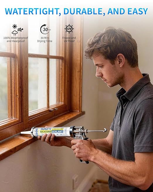 Silicone Caulk & Sealant Brown, 100% Waterproof Silicone Sealant, Shrink & Crack Proof, Silicone Caulking for Kitchen, Bathroom, RV, Interior & Exterior Use, 10.2 FL. OZ/300ML, 1 Pack