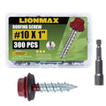 LIONMAX Metal Roofing Screws #10 x 1 Inch, 300-PCS, Dark Red Painted Hex Head Sheet Metal Roof Screws, Rubber Washer, Sharp Point, Metal to Wood Siding Screws, Hex Socket Included