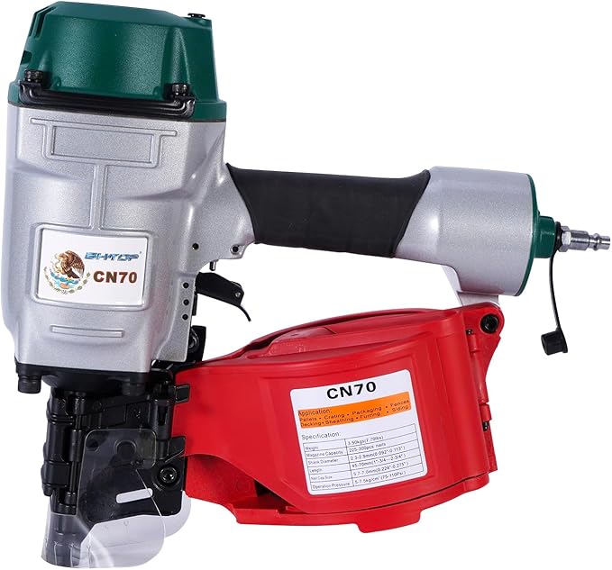Mexican Style CN70 Coil Siding Nail Gun, 15 Degree Pneumatic Siding Nailer, 1-3/4" to 2-3/4" Coil Siding Nailer for Siding Sheathing Wooding Fencing Decking