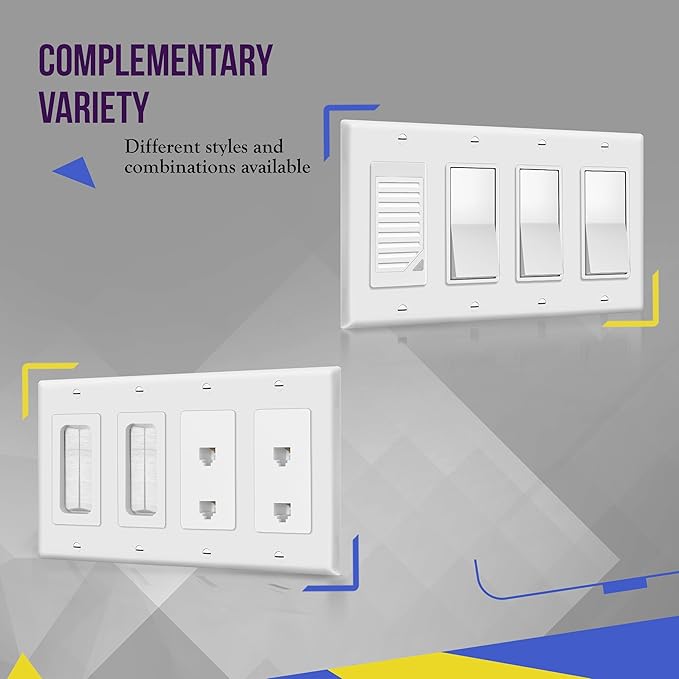 ENERLITES Decorator Light Switch or Receptacle Outlet Wall Plate, Gloss Finish, Size 4-Gang 4.50" x 8.19", Unbreakable Polycarbonate Thermoplastic, UL Listed, 8834-W-3PCS, White (3 Pack)
