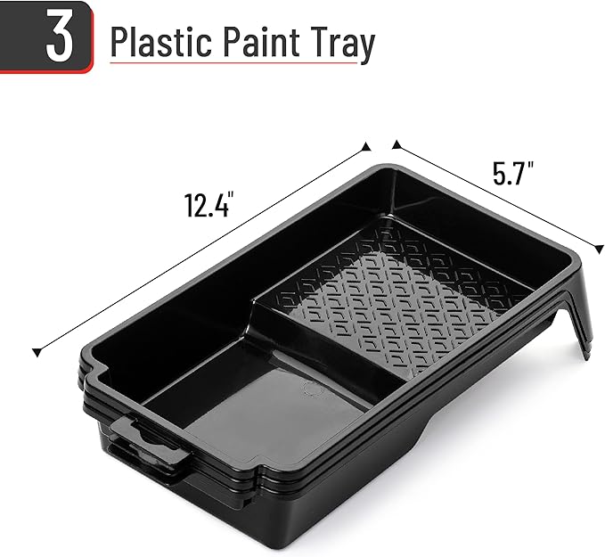 Bates- 4 Inch Paint Tray, 3 Pack, Black, Plastic 4 Inch Paint Roller Tray, Deep Capacity, Textured Ridge