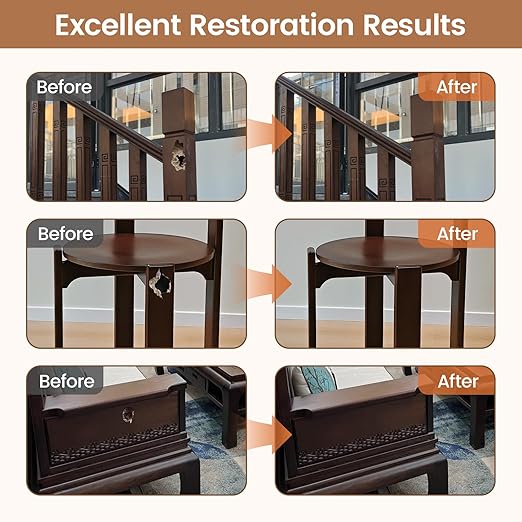 Boncart Epoxy Wood Putty, High Strength Filler Putty, Stainable 2-Part Epoxy Filler, 21.16 oz Structural Wood Repair Kit, Wooden Furniture Repair Kit for Damages (Dark Brown)
