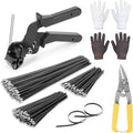 BethTie Stainless Steel Cable Tie Gun Set, with 300PCS Black Metal Zip Ties (100 Each of 6, 8, 11.8 Inch), Adjustable Fastening Cutting Tie Tool Sets for Fencing, Exhaust Pipes, Automotive