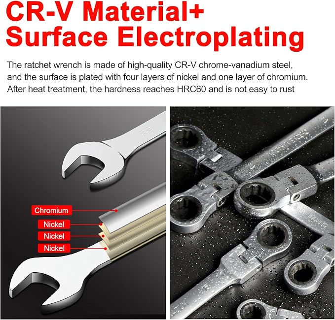 WISEUP 16mm Ratchet Wrench, CR-V Forged Combination Wrench | 2 in 1 Flex Head Ratcheting Wrench, Durable Hand Tools