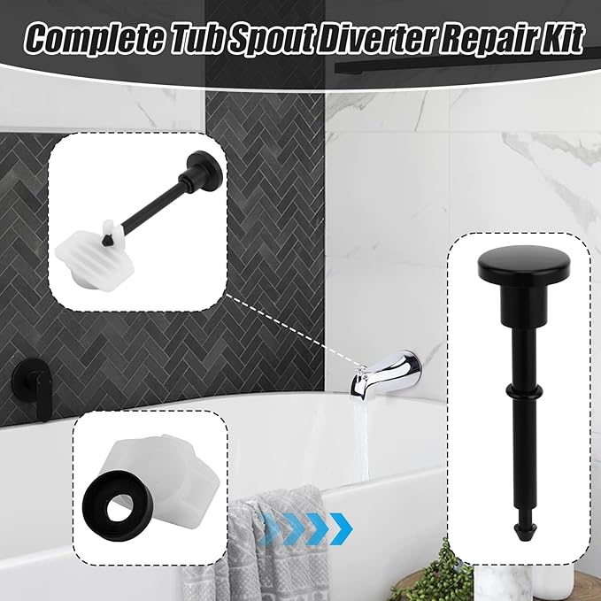 Tub Spout Diverter Repair Kit, Complete Shower Diverter Valve Stems & Seal and Gates Replacement Set for Leaky Bathtub Bathroom Faucet Repair (Black)