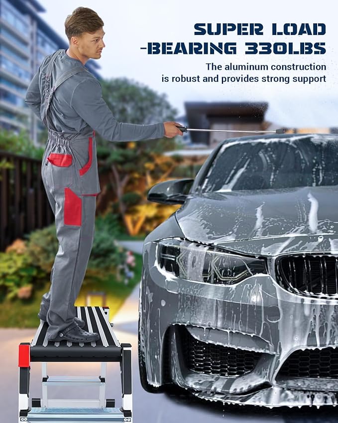 Aluminum Work Platform, Folding Work Platform Two Step Ladder, 50"×12"×27" Heavy Duty Ladder 𝐋𝐚𝐫𝐠𝐞 𝐒𝐢𝐳𝐞 Step Stool for Home, Office, Workshop and Garage