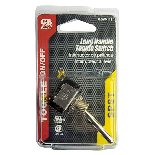 Gardner Bender GSW-111 Electrical Long Bat Handle Toggle Switch, SPST, ON-OFF, 20 A/125V AC, Screw Terminal