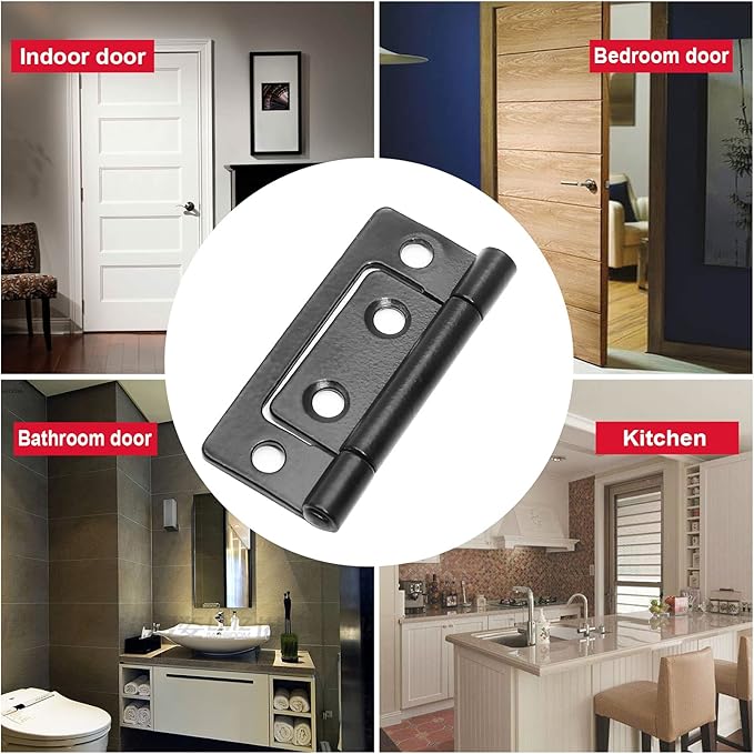 Biaungdo 12 Pack 2Inch x 1Inch Non-Mortise Door Hinge, Cabinet Vintage Furniture Hardware Antique Door Hinge for Wooden Cases, Cabinets, Gift Boxes, Tool Box, Jewelry Boxes (Black)