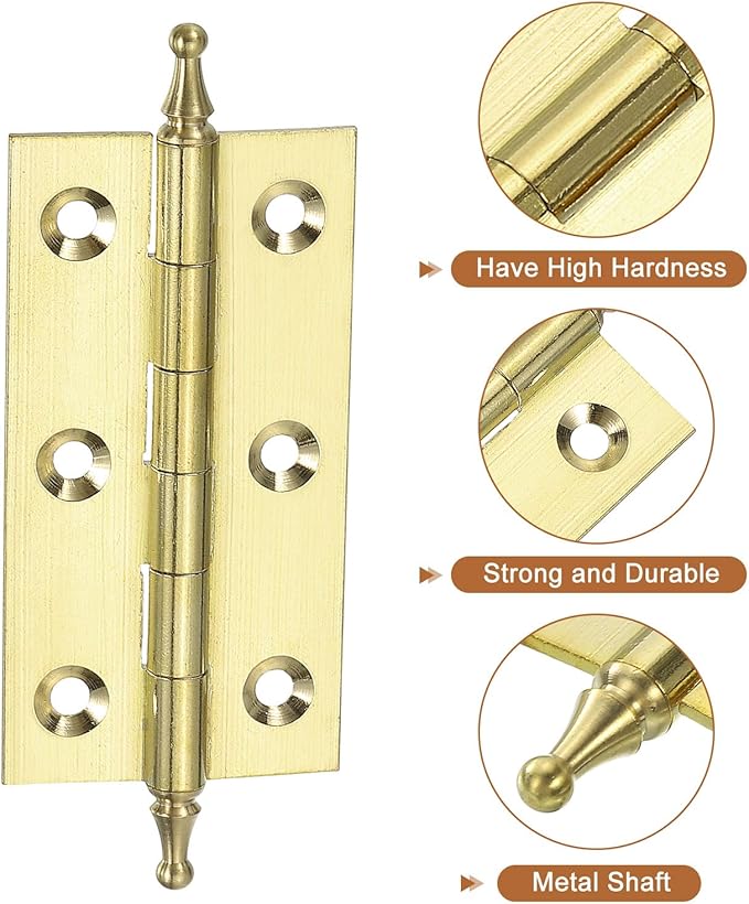 uxcell 2 Pcs Folding Butt Hinges, 3 Inch Brass Small Door Hinges Butt Cabinet Hinges Pointed Folding Craft Hinges with Screws for Door Wooden Boxes Windows Dressers, Gold Tone