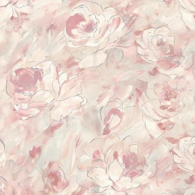 Peel and Stick Wallpaper Floral Wallpaper Hand-Painted Pink Peony Flower Contact Paper Self Adhesive Removable Wall Paper Vinyl for Living Room Bedroom Bathroom Cabinets Wall Decor 17.3"x 394"