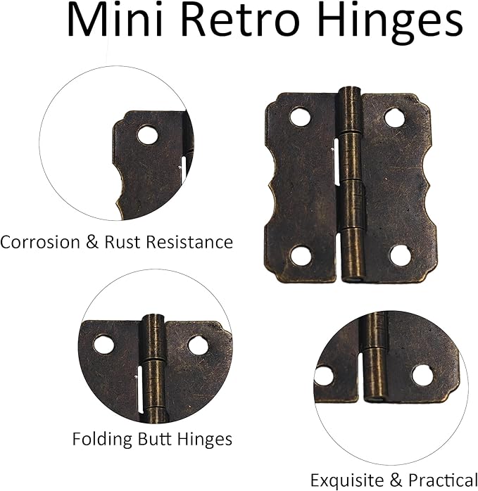 40PCS 30 * 24MM Small Box Hinges, Vintage Style Mini Hinge with Screws, Bronze Decorative Butt Hinges for Wooden Jewelry Box, Craft Case, Cabinet