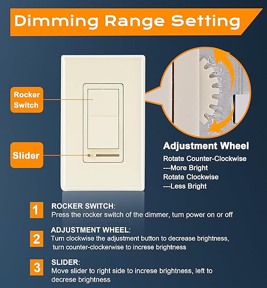 CLOUDY BAY in Wall Dimmer Switch for LED Light/CFL/Incandescent,3-Way Single Pole Dimmable Slide,600W max Incandescent,150W max Dimmable LED/CFL, Cover Plate Included,Almond,2 Pack