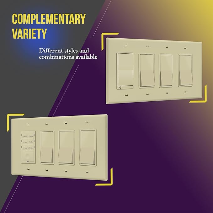 ENERLITES Decorator Light Switch or Receptacle Outlet Wall Plate, 4-Gang 4.88" x 8.58", Gloss Finish, Mid-Size, Unbreakable Polycarbonate Thermoplastic, UL Listed, 8834M-I, Ivory