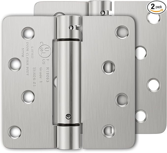 Luxbaro 2 Pack Self Closing Door Hinges, 4 Inch Spring Loaded Hinges for Doors, Adjustable Tension for Garage, Front Door, Back Door, for Left and Right Hand Door, 1/4'' Radius Corners, UL Listed
