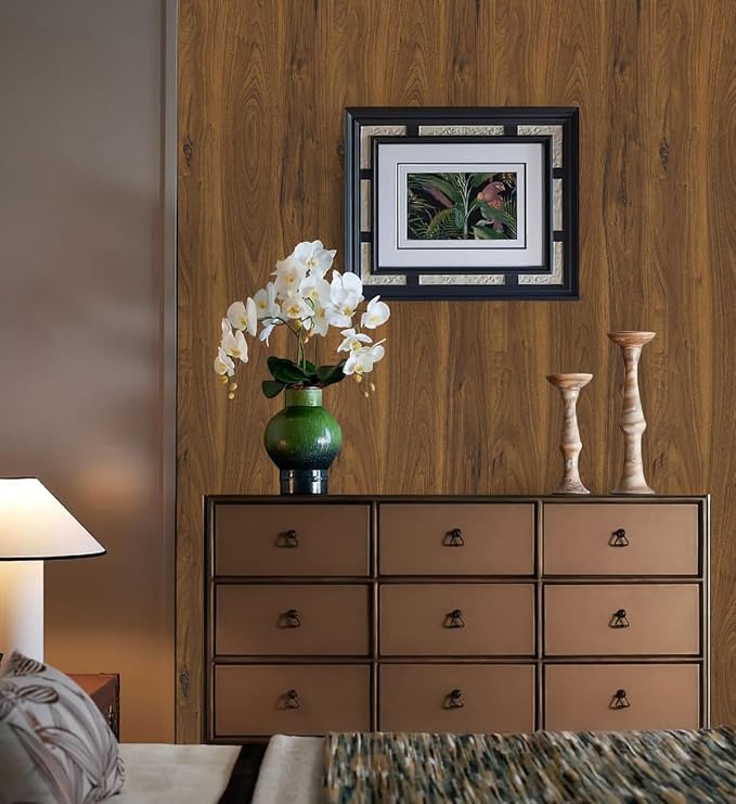 Wood Peel and Stick Wallpaper, Contact Paper for Classroom Home Decor | 17.7"x118" Removable Self-Adhesive Walnut Wood Plank Film, Farmhouse Decor for Bulletin Board Desk Cabinet & Home Renovation