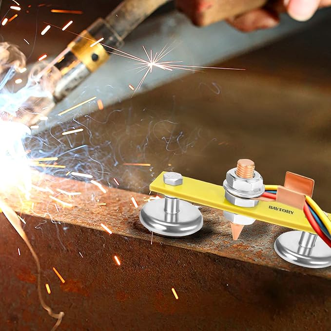 BAYTORY Upgrade Magnetic Welding Support Ground Clamp Tools, Twin Welding Magnet Head, Strong Magnetism Large Suction, Copper Tail Welder Stability Clamps