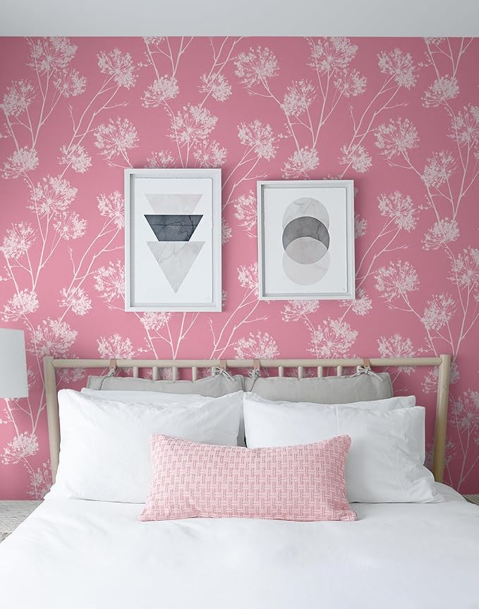 NextWall One O'Clocks Botanical Peel and Stick Wallpaper (Pink)