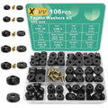 XBVV 106 PCS Faucet Washer Assortment Kit with Assorted Flat and Beveled Rubber Washers for Outdoor Garden Faucet Stem Leak Worn Replacement Repair