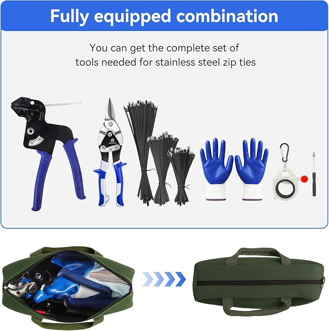 Metal Zip Ties Cutter Stainless Steel Cable Tie Gun Kit Assortment With 150pcs Black Stainless Steel Zip Ties Heavy Duty Outdoor For Chain Link Fence Parts Exhaust Wrap