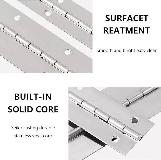 4pcs 12inch Stainless Steel Piano Hinge Heavy Duty with 48pcs Screws for Cabinets Boat Marine Door DIY Woodworking Storage Box Hatche Furniture Hardware