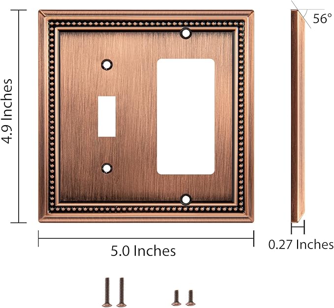 Henne Bery Sunken Pearls Heavy Duty Decorative Wall Plate Switch Plate Outlet Cover (Toggle/Decorator, Antique Copper)