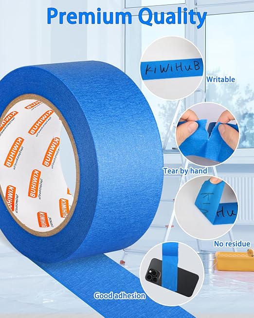 10 Rolls Painters Tape 2 inch Wide, Blue Painters Tape Bulk, Blue Masking Tape for Multi Purpose, Wall Painting, Home Improvement, DIY Crafts, 1.88 Inch x 550 Yards