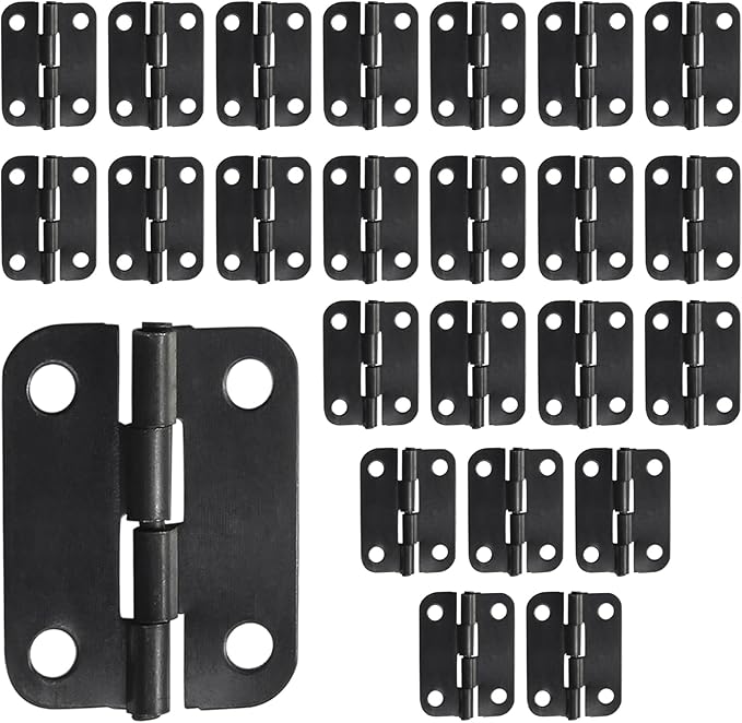 24pcs Butt Hinges Black Door Hinges, 1" x 3/4" Cabinet Door Hinge, Flat Folding Box Hinges for Jewelry, Wooden Box, Small Cupboard Furniture Hinges