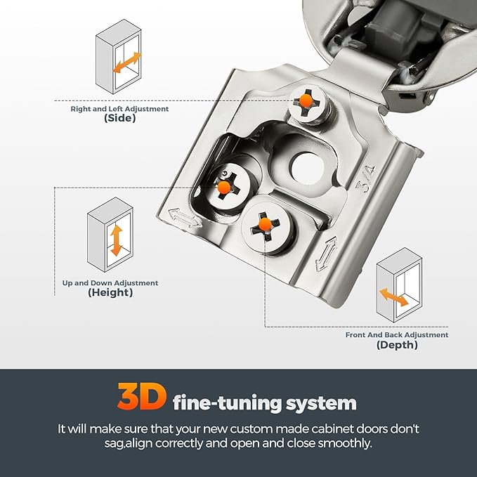 10 Pack (5 Pairs) 3/4" Overlay Soft Close Cabinet Hinges, Satin Nickel Stainless Steel Concealed Hinges with 3D Self-Closing for Face Frame Doors & Kitchens