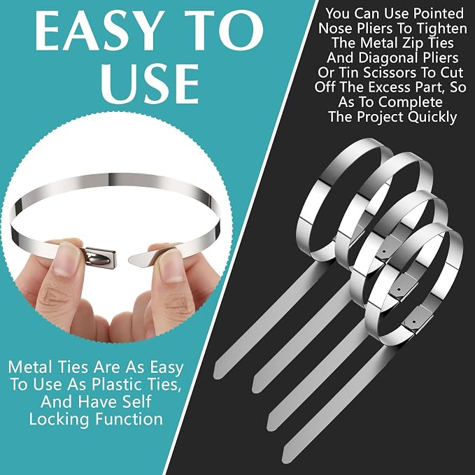 LEIFIDE 500 Pcs Metal Zip Ties 304 Stainless Steel Zip Ties Heavy Duty Self Locking 220 Pound Tensile Strength Cable Suitable for Exhaust Wrapping Fence Outdoor Workshop Canopy (0.31 x 11.8 Inch)