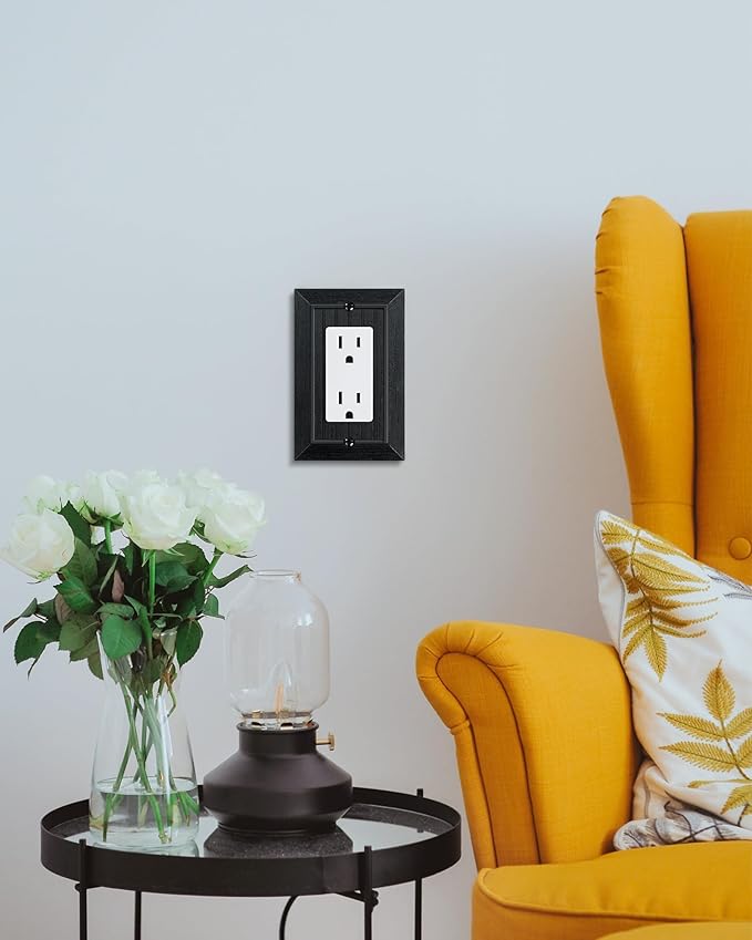 6-Pack Classic Beadboard Decorator Wall Plate Cover, Matte Black Decorative Switch Plates and Outlet Covers, Durable Unbreakable Polycarbonate Wall Plate for Electrical Outlet, Receptacle, GFCI Outlet