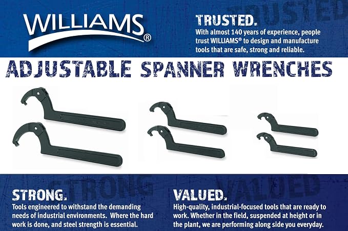 Williams JHW474 Adjustable Hook Spanner Wrench with Span Diameter of 2 to 4-3/4-Inch, Ideal for Adjusting Collars, Lock Nut Rings, and Bearings