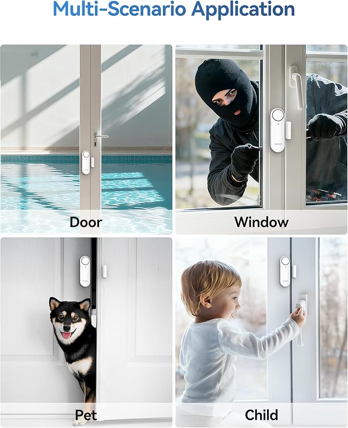 TECKNET Door Alarms When Opened, Window Door Alarm for Kids Safety, 2-in-1 Alarm & Chime, Door Sensor for Home Security, 3-Level Volume Control, Window Alarms for Garages, Apartment, 6Pcs