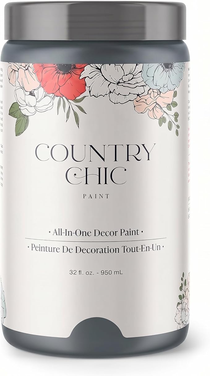 Country Chic All-in-One Chalk Paint for Furniture, Cabinets, Home Decor, Eco-Friendly, Matte Finish, Built-In Primer & Top Coat for Wood, Metal - Hurricane (Cool Grey) - Quart 32 oz (950 ml)