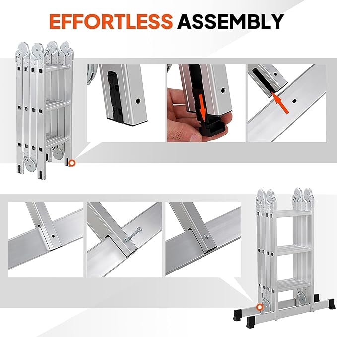 12.5 FT Folding Ladder, LUISLADDERS Multi-Purpose Ladder, Aluminium Extension Ladders 7 in 1 Heavy Duty Combination EN 131 Standard