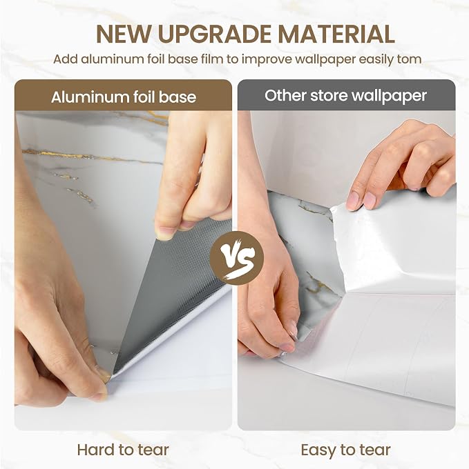 practicalWs Glossy Marble Wallpaper Peel and Stick White/Gold Granite Contact Paper Removable Wall Paper for Kitchen Countertop Cabinet Furniture 11.8" x 78.7"