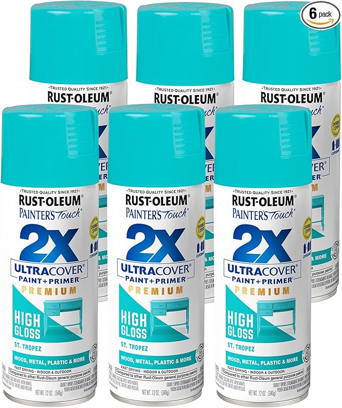 Rust-Oleum 331175-6PK Painter's Touch 2X Ultra Cover Spray Paint, 12 oz, High Gloss St. Tropez, 6 Pack