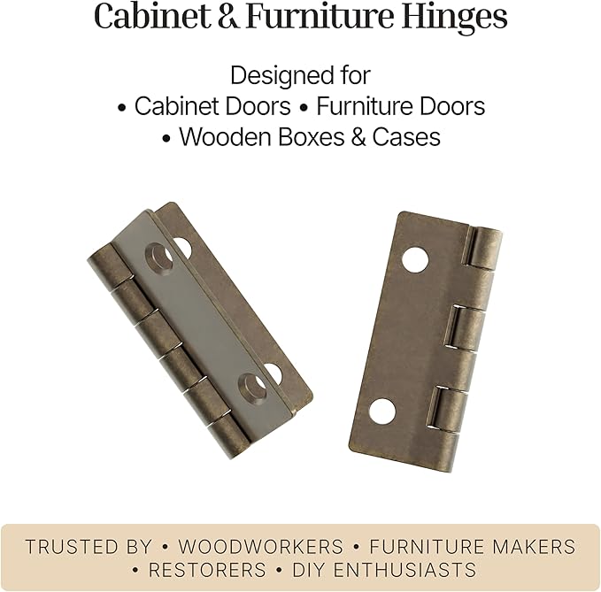 Antique Brass Butt Hinges - 2" x 1-1/2" - Pack of 20 - Flush Mount Cabinet Door Hinges - Furniture Hardware - BH7-SAB (10)