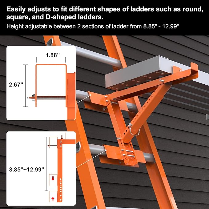 New Upgraded Adjustable Ladder Jacks 2 Pack for Scaffolding Platform, Two-Rung Short Body Extension Ladder Jack Scaffold Bracket, Orange Ladder Platform Accessories Ladder Jack Part for Working Stage