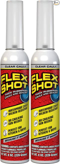 Flex Shot, Flexible Rubber Silicone Sealant, Waterproof Caulk, UV Resistant, No Caulk Gun Needed, Perfect for Kitchen, Bath, Showers, Sinks, Baseboards, Clear, 8oz, 2-Pack