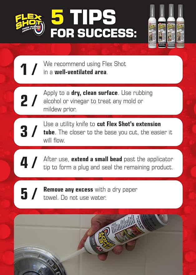Flex Shot Rubber Adhesive Sealant Caulk, 8-oz, Clear