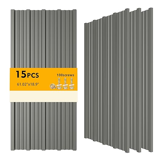 15PCS 120ft² Metal Roofing Panels 61.02" x18.9” Corrugated Metal Sheets Galvanized Exterior Siding Roofing Materials for Outdoor House Garages Sheds Pergola Gazebo Chicken Coop Stables, Grey